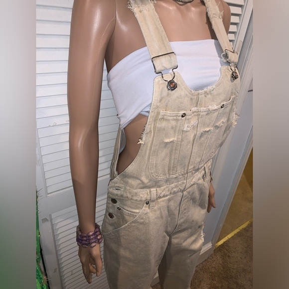 Vintage Palmetto Tan Jean distressed overalls women’s medium - Picture 3 of 11